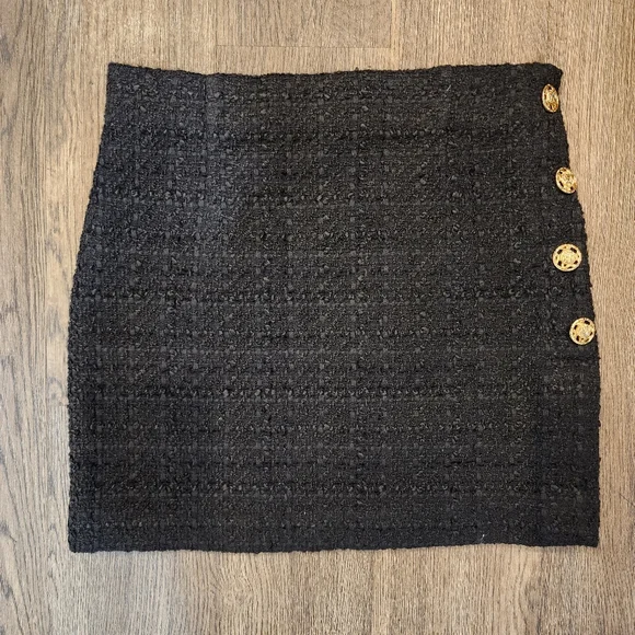 Zara Black Tweed Mini Skirt Gold Button Details - Picture 9 of 9